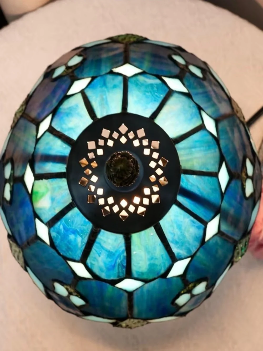 Vintage Style Blue Stained Glass Table Lamp Bedside Desk Lamp